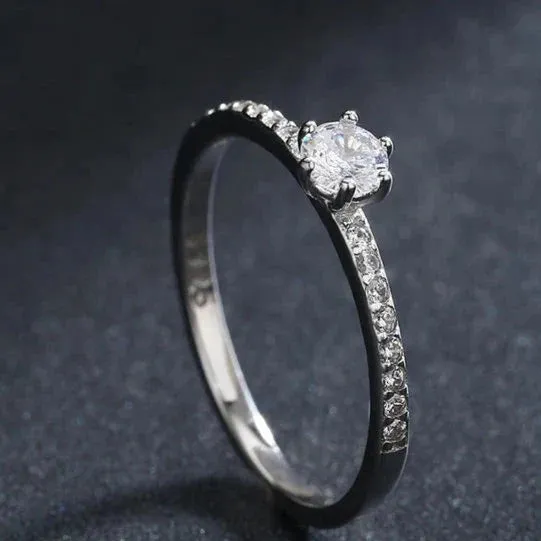 Modian Solid 925 Sterling Silver Simple Round Clear CZ Finger Rings For Women & Girls Cassic Wedding Statement Fine Jewelry Gift