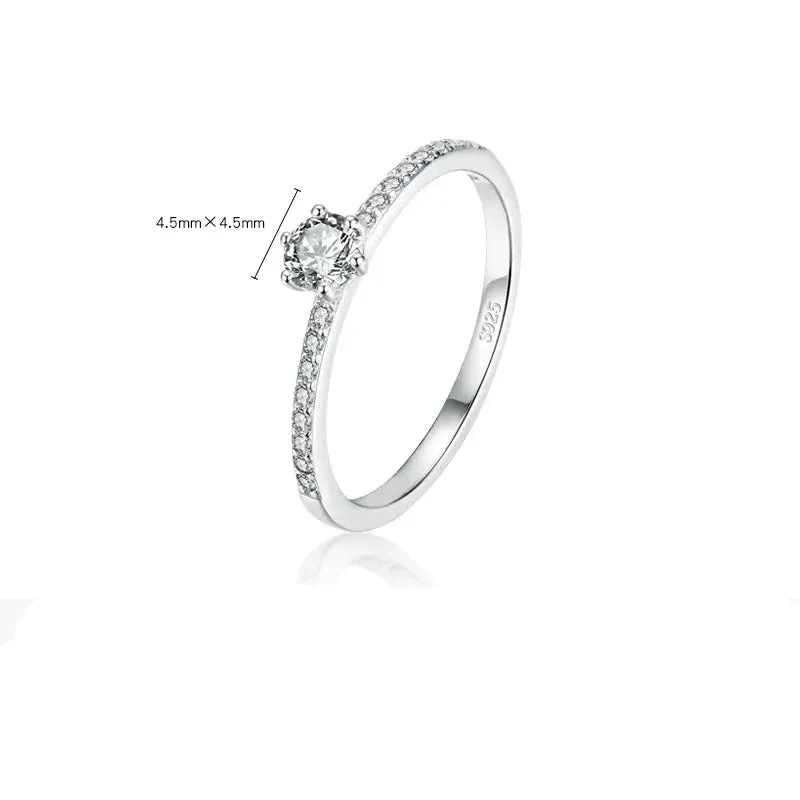 Modian Solid 925 Sterling Silver Simple Round Clear CZ Finger Rings For Women & Girls Cassic Wedding Statement Fine Jewelry Gift