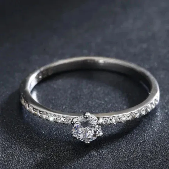 Modian Solid 925 Sterling Silver Simple Round Clear CZ Finger Rings For Women & Girls Cassic Wedding Statement Fine Jewelry Gift