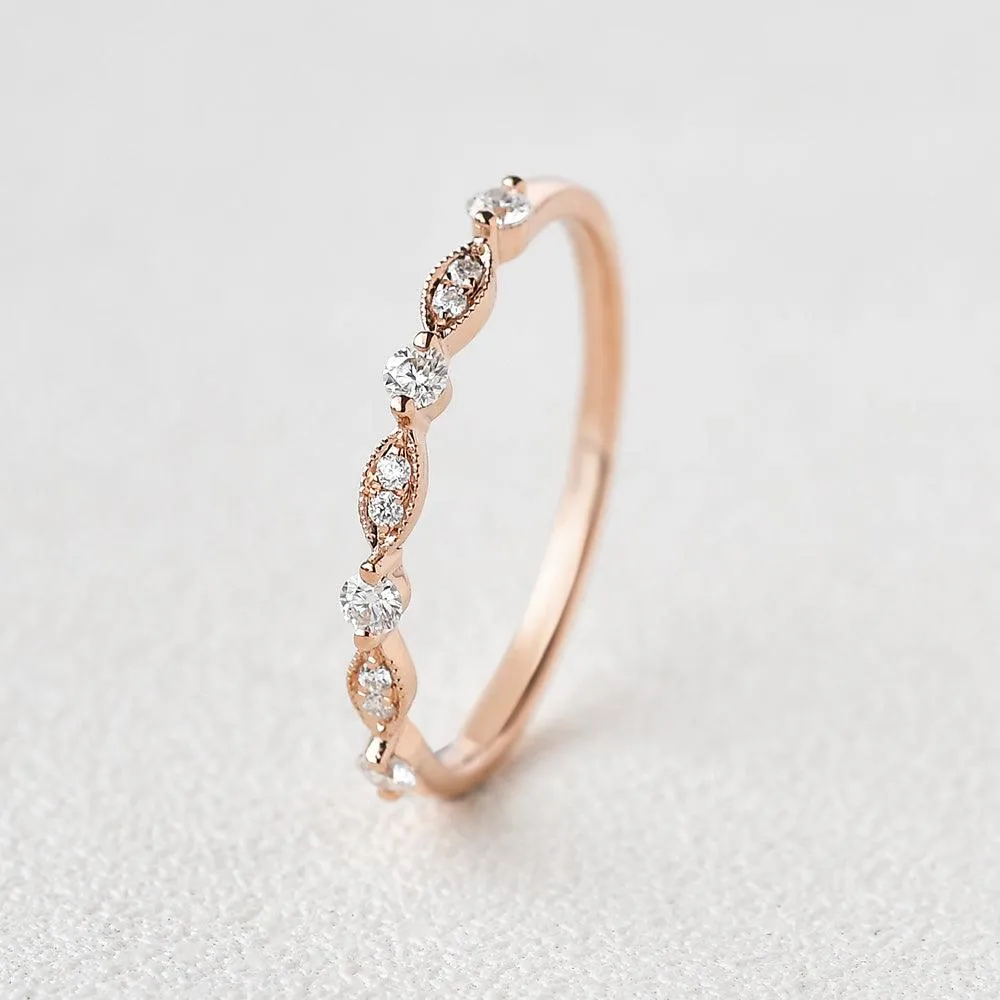 Moissanite Milgrain Dainty Rose Gold Ring