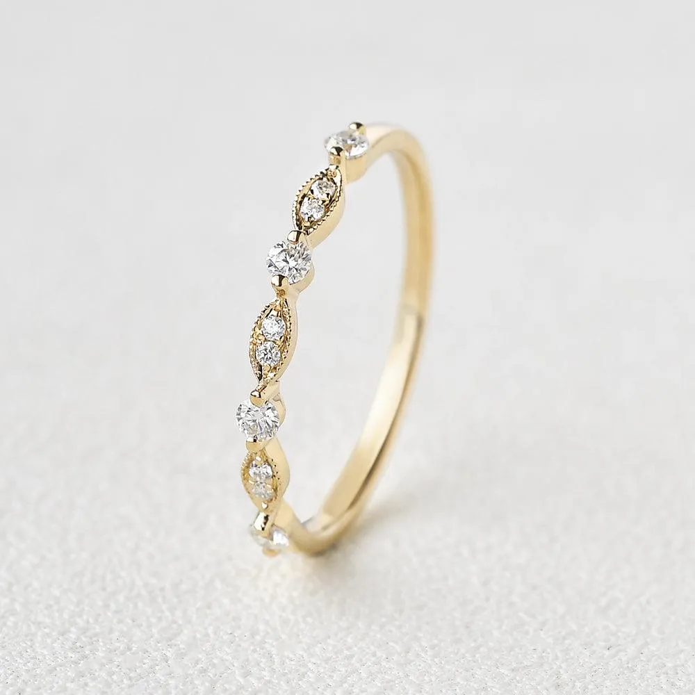 Moissanite Milgrain Dainty Rose Gold Ring