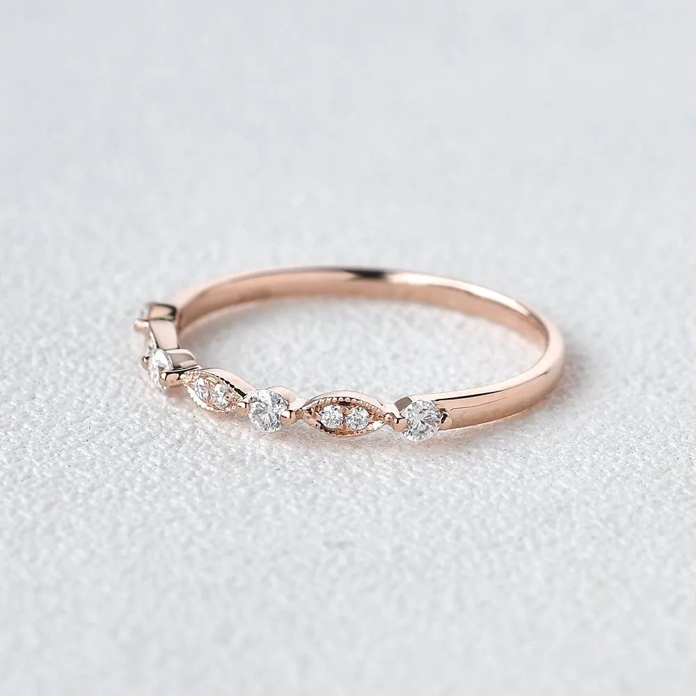 Moissanite Milgrain Dainty Rose Gold Ring