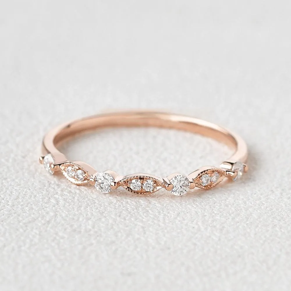 Moissanite Milgrain Dainty Rose Gold Ring