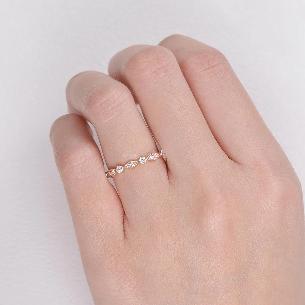 Moissanite Milgrain Dainty Rose Gold Ring
