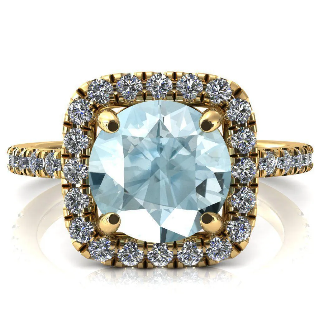 Molly Round Aqua Blue Spinel Halo 4 Prong 3/4 Diamond Eternity Engagement Ring