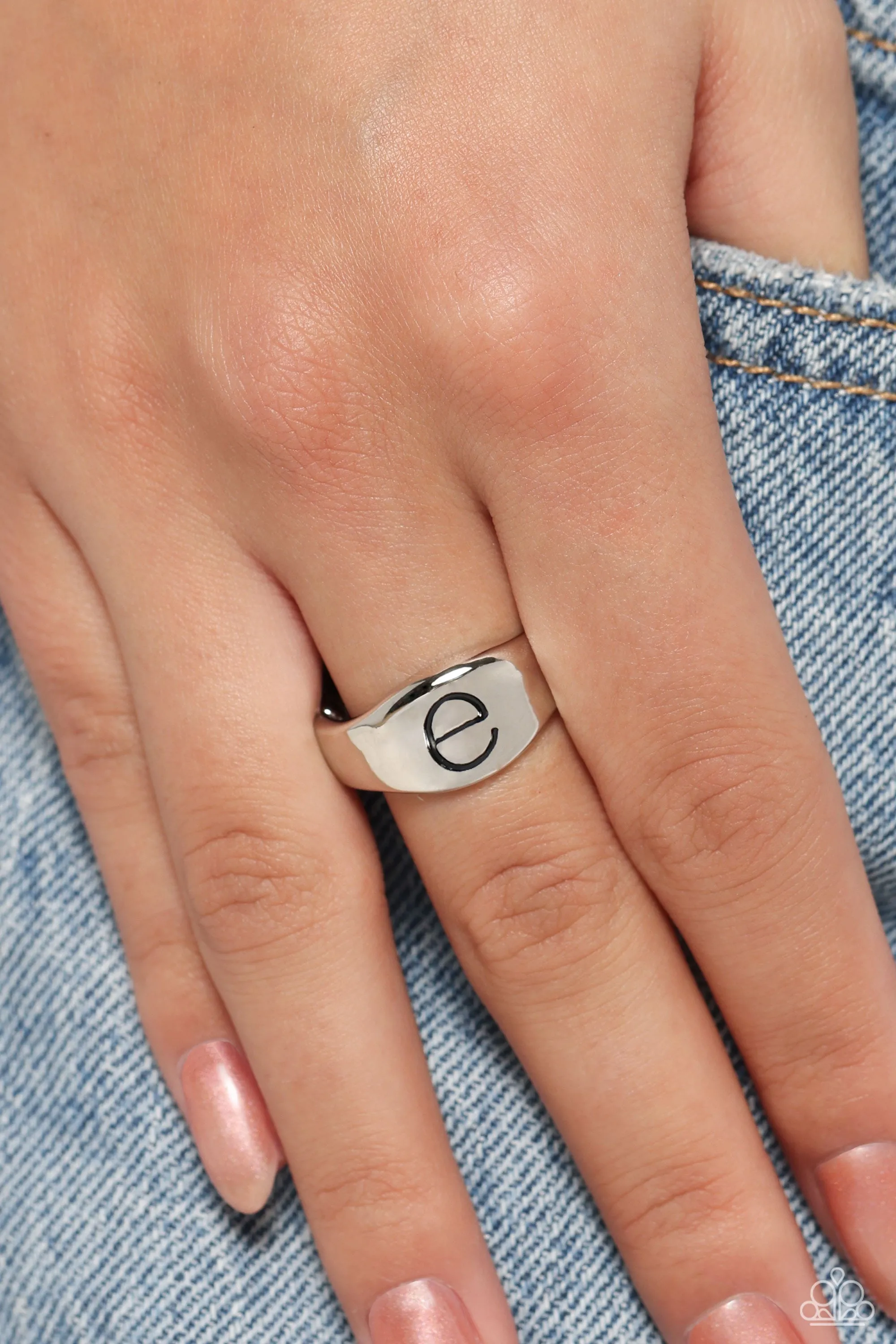 Monogram Memento - Silver - E - Paparazzi Ring