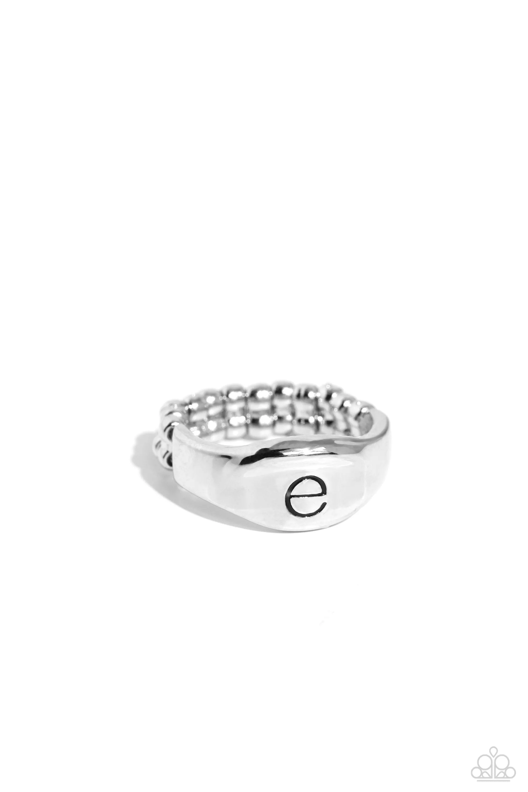 Monogram Memento - Silver - E - Paparazzi Ring