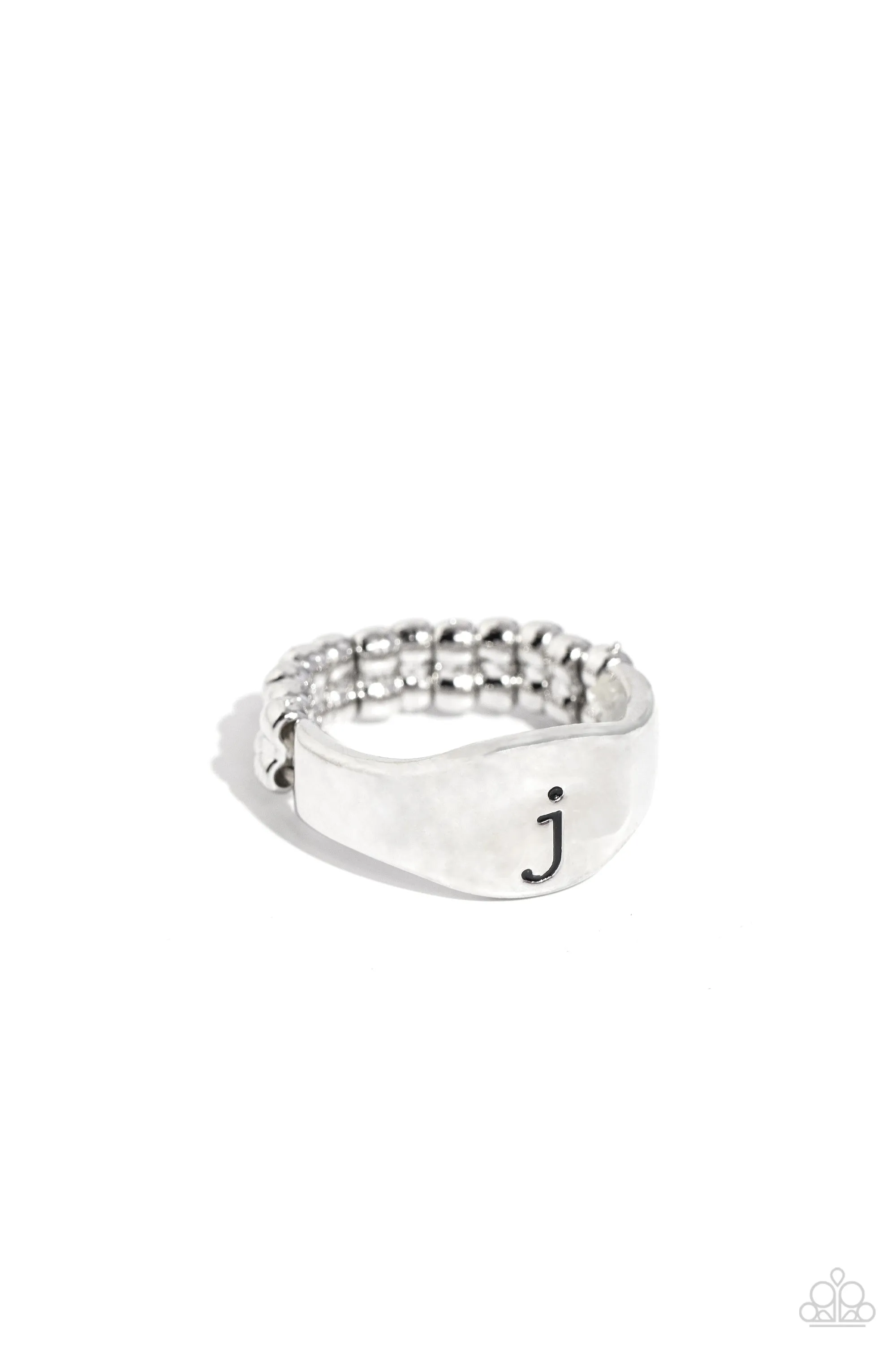 Monogram Memento - Silver - J - Paparazzi Ring