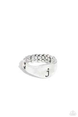 Monogram Memento - Silver - J - Paparazzi Ring