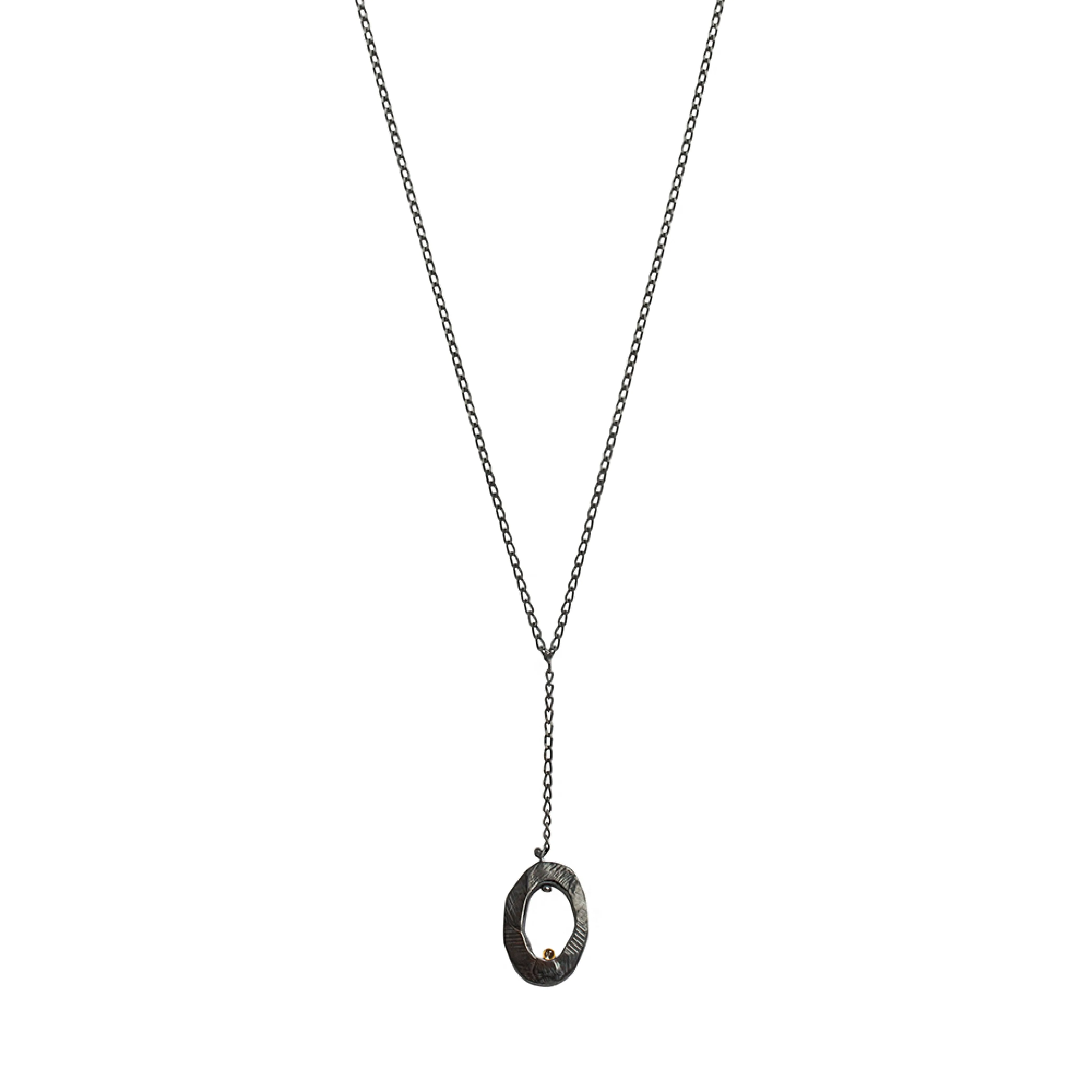 Mystic Oval Y Necklace with Diamond in Oxidized Silver