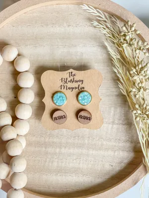Nana   Blue Druzy Studs