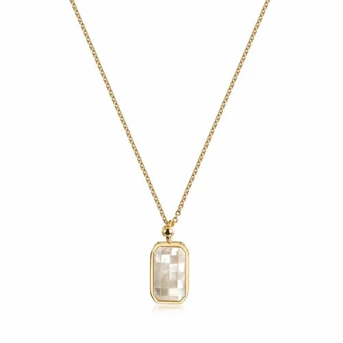 Opal Grid Design Pendant Necklace - 14k Gold Chain, Stainless Steel 316L, 15.16"   2.36" Extension, Gift Box & Cloth Included