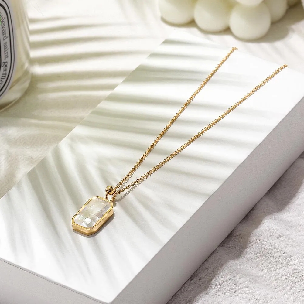 Opal Grid Design Pendant Necklace - 14k Gold Chain, Stainless Steel 316L, 15.16"   2.36" Extension, Gift Box & Cloth Included