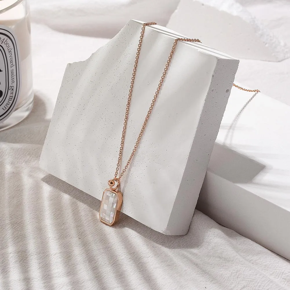 Opal Grid Design Pendant Necklace - 14k Gold Chain, Stainless Steel 316L, 15.16"   2.36" Extension, Gift Box & Cloth Included