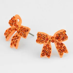 Orange Crystal Rhinestone Bow Stud Earrings | 198064