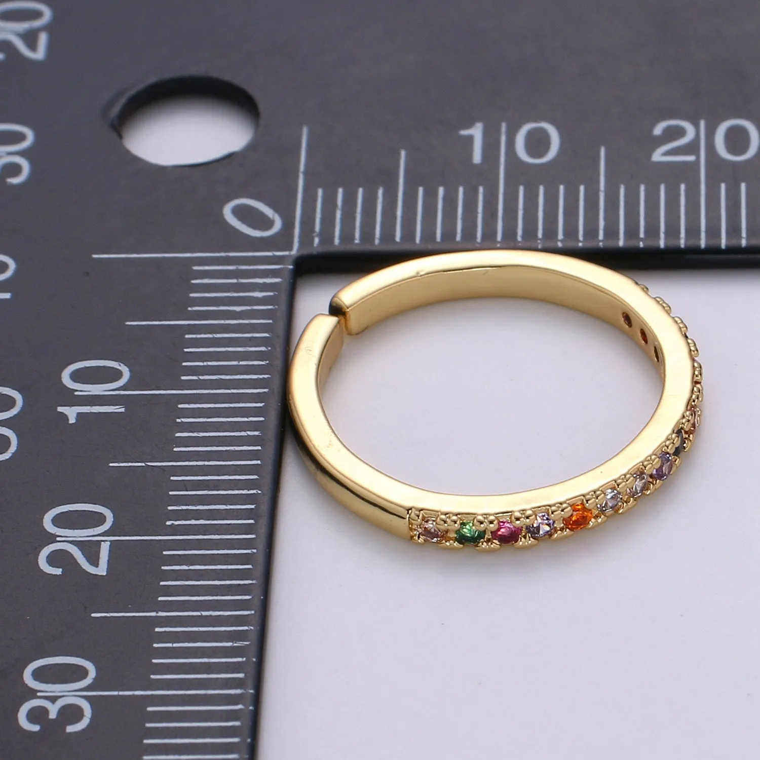 OS Rainbow Crystal 18K Gold Filled Simple Adjustable Ring O-360