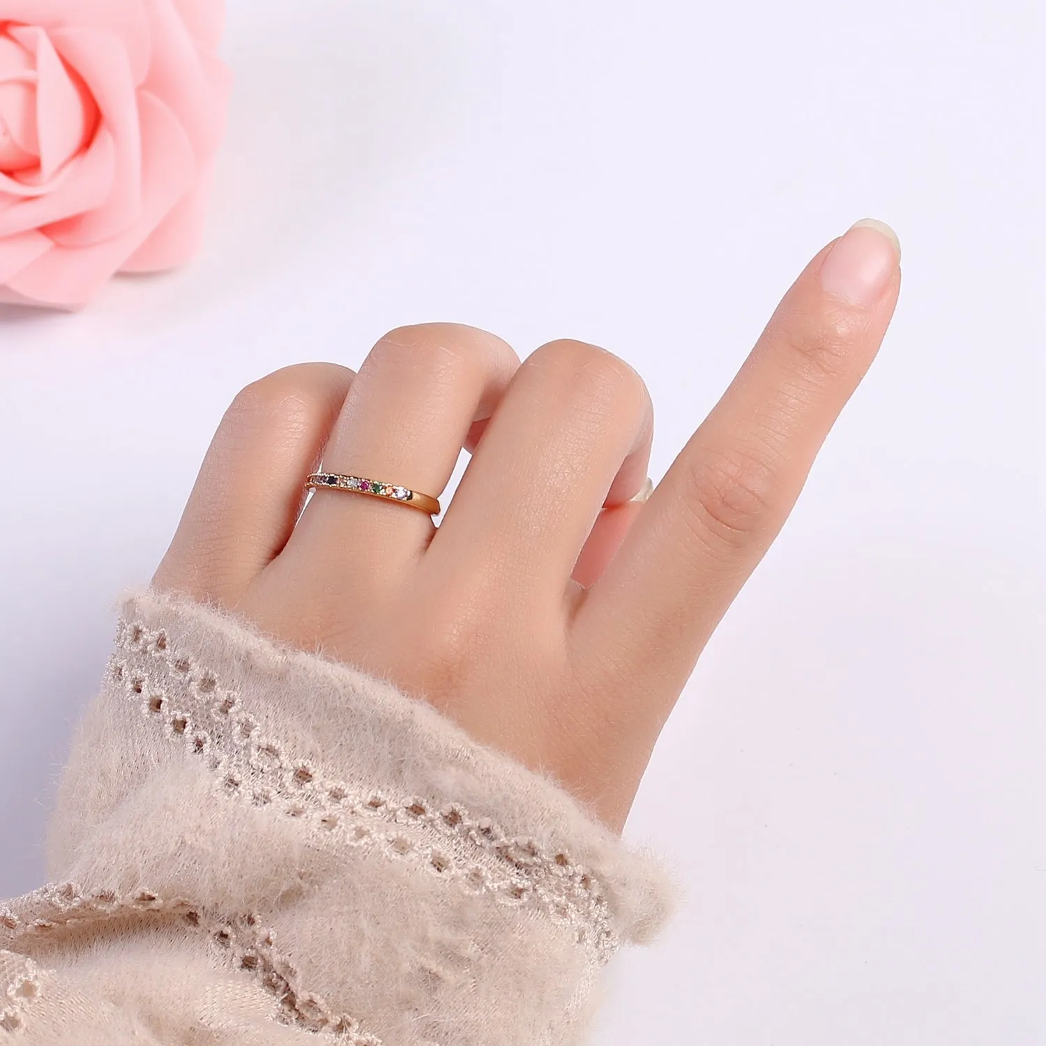 OS Rainbow Crystal 18K Gold Filled Simple Adjustable Ring O-360