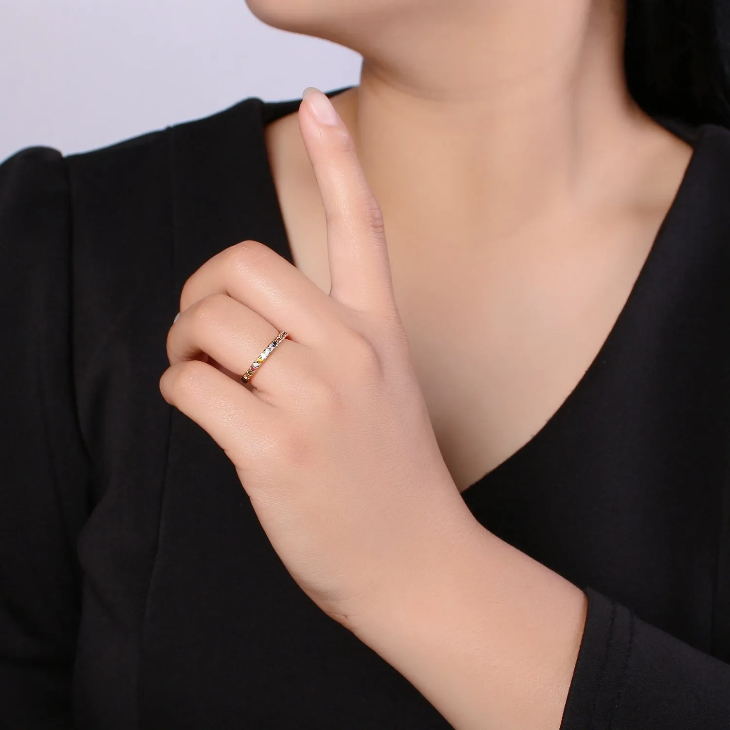 OS Rainbow Crystal 18K Gold Filled Simple Adjustable Ring O-360