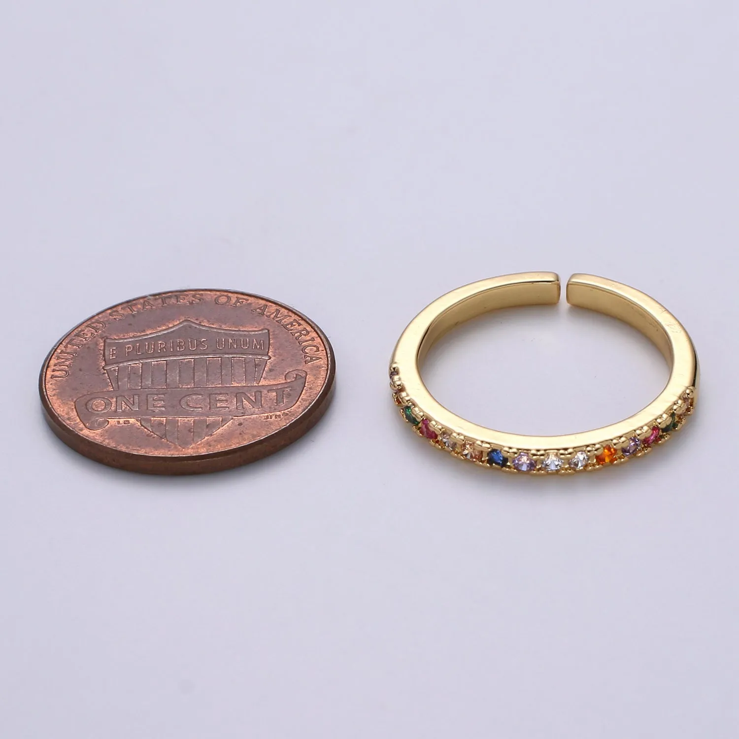 OS Rainbow Crystal 18K Gold Filled Simple Adjustable Ring O-360