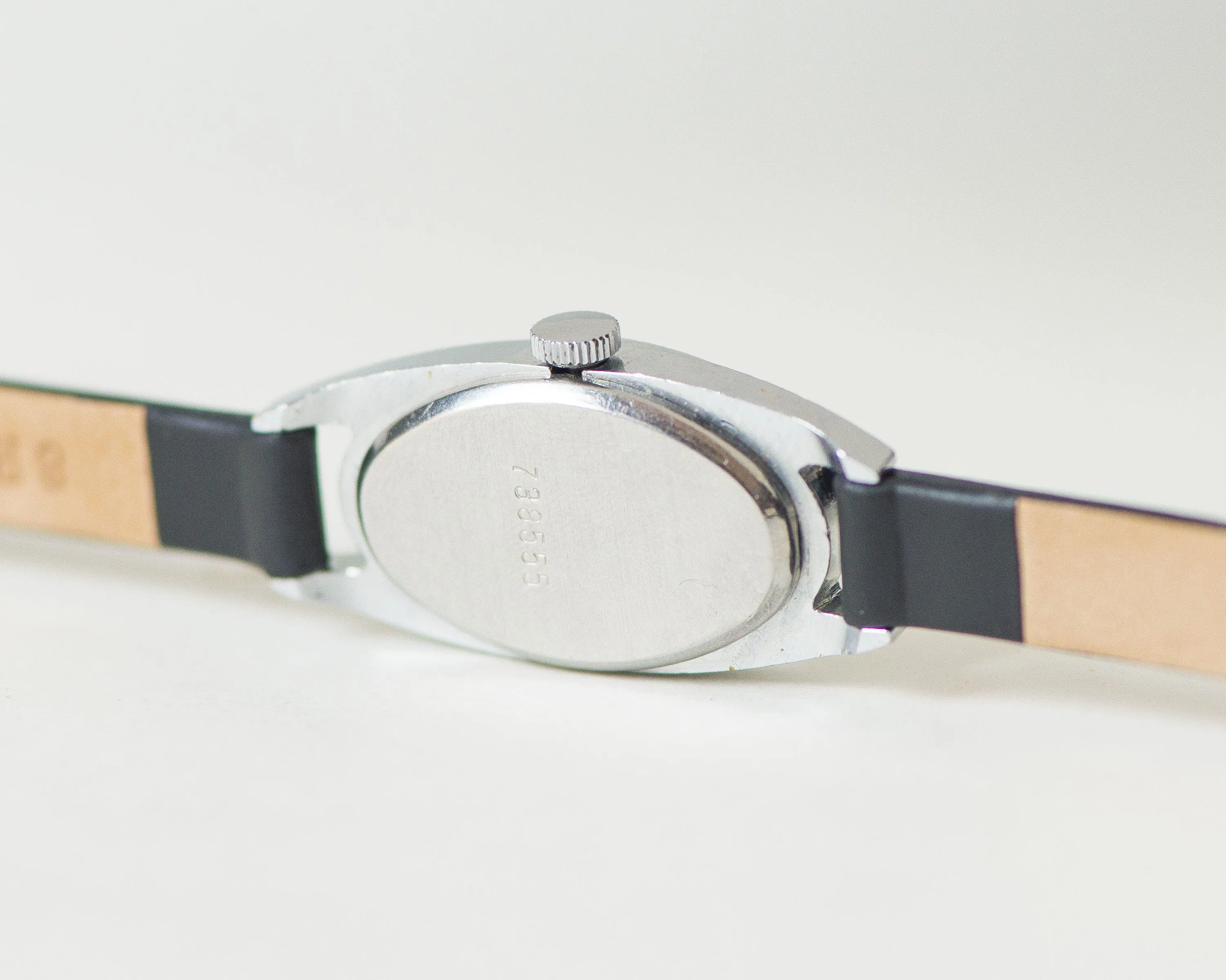 Oval face lady wristwatch Seagull, silver shade women watch small, Roman numerals 80s modern lady wrist watch, new genuine leather strap