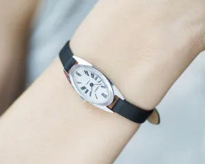 Oval face lady wristwatch Seagull, silver shade women watch small, Roman numerals 80s modern lady wrist watch, new genuine leather strap