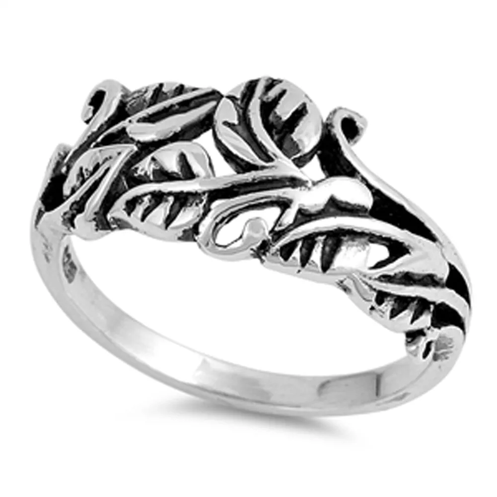 Oxidized Leaf Filigree Floral Tree Ring New .925 Sterling Silver Band Sizes 4-10