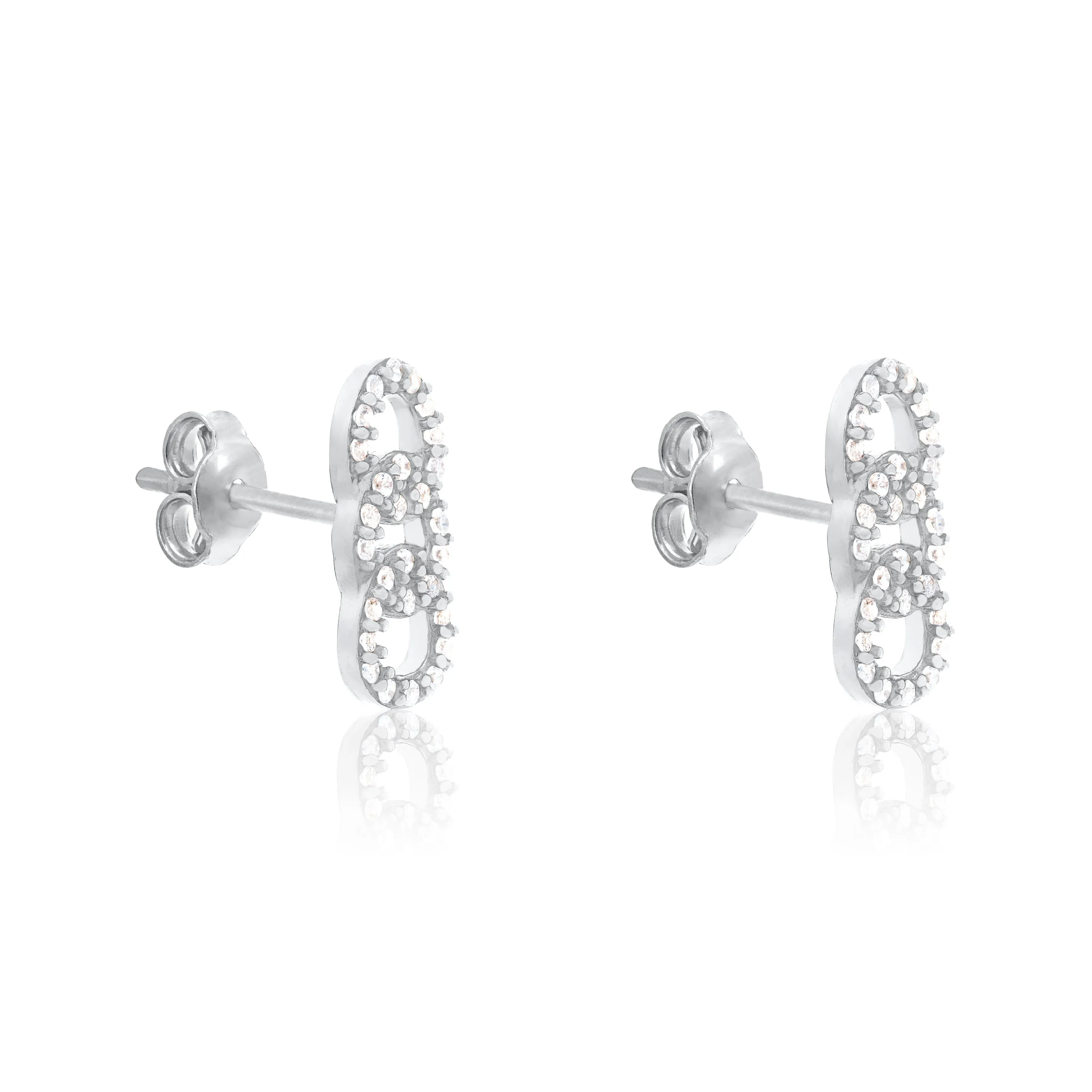 Pave Chain Link Bar Stud Earrings - Silver White