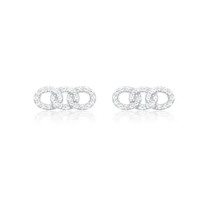 Pave Chain Link Bar Stud Earrings - Silver White