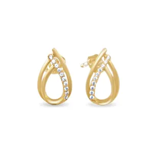 Pear Shape Stud Earrings with Cubic Zirconia in 9ct Yellow Gold