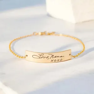 Personalized Actual Handwriting Wide Bar Bracelet 8 mm