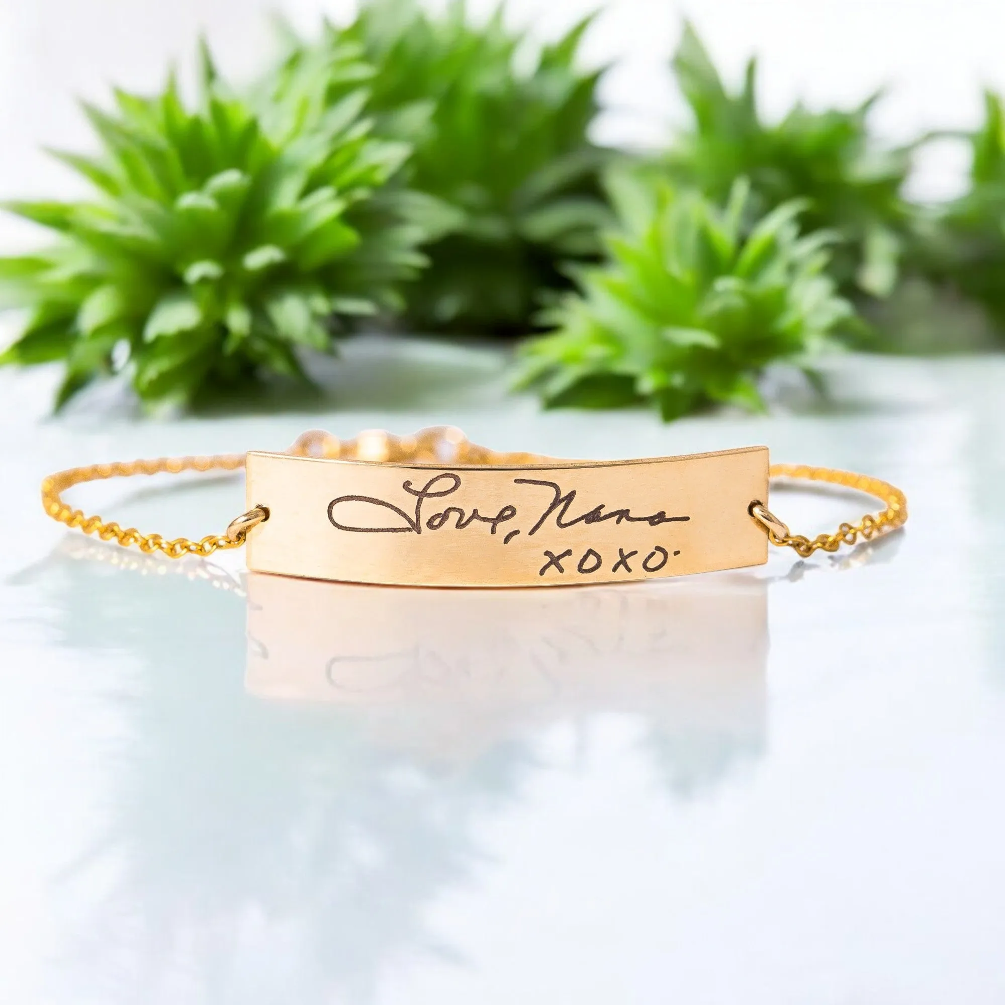 Personalized Actual Handwriting Wide Bar Bracelet 8 mm