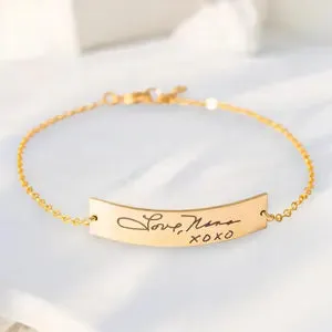 Personalized Actual Handwriting Wide Bar Bracelet 8 mm