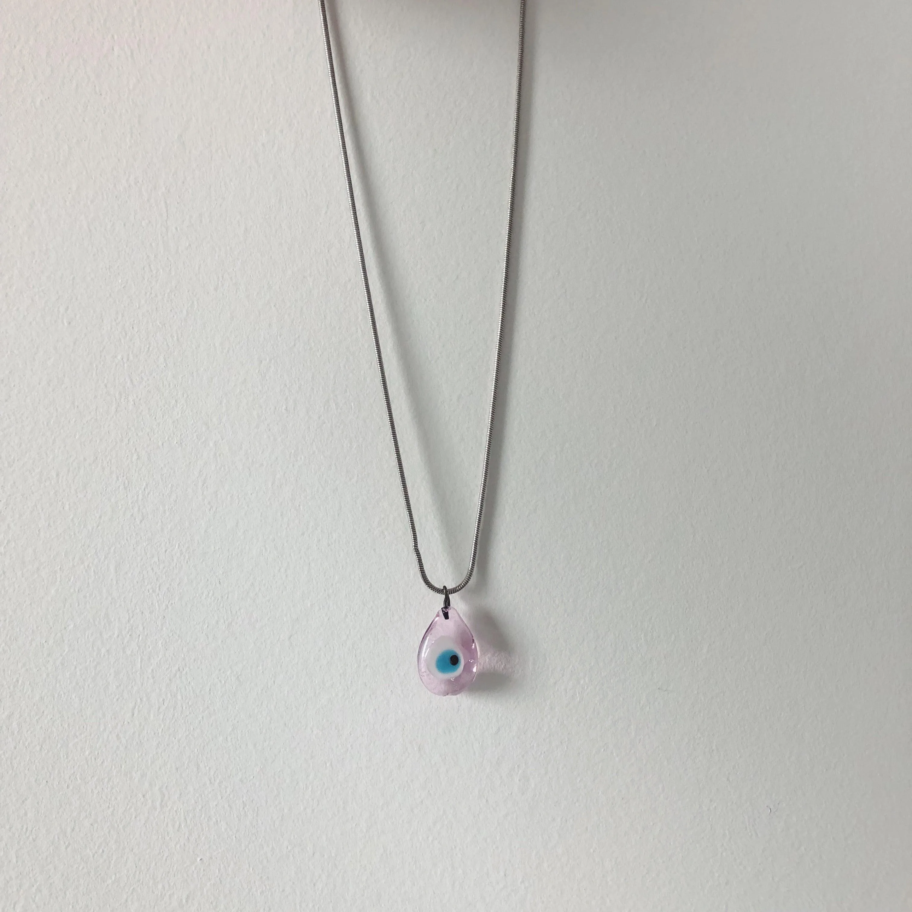 Pink Evil Eye Necklace | Glass Eye Charm | Silver Plated