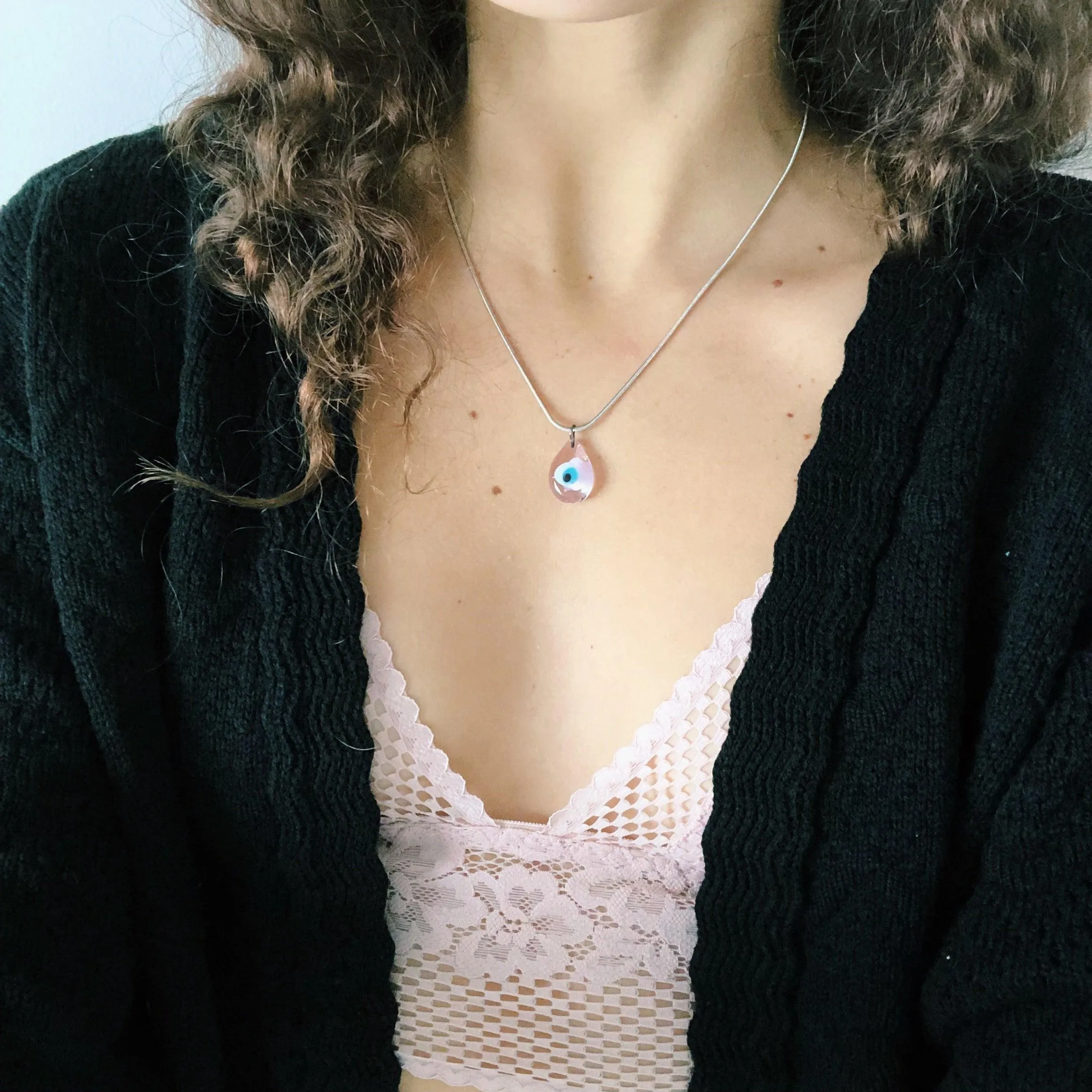 Pink Evil Eye Necklace | Glass Eye Charm | Silver Plated