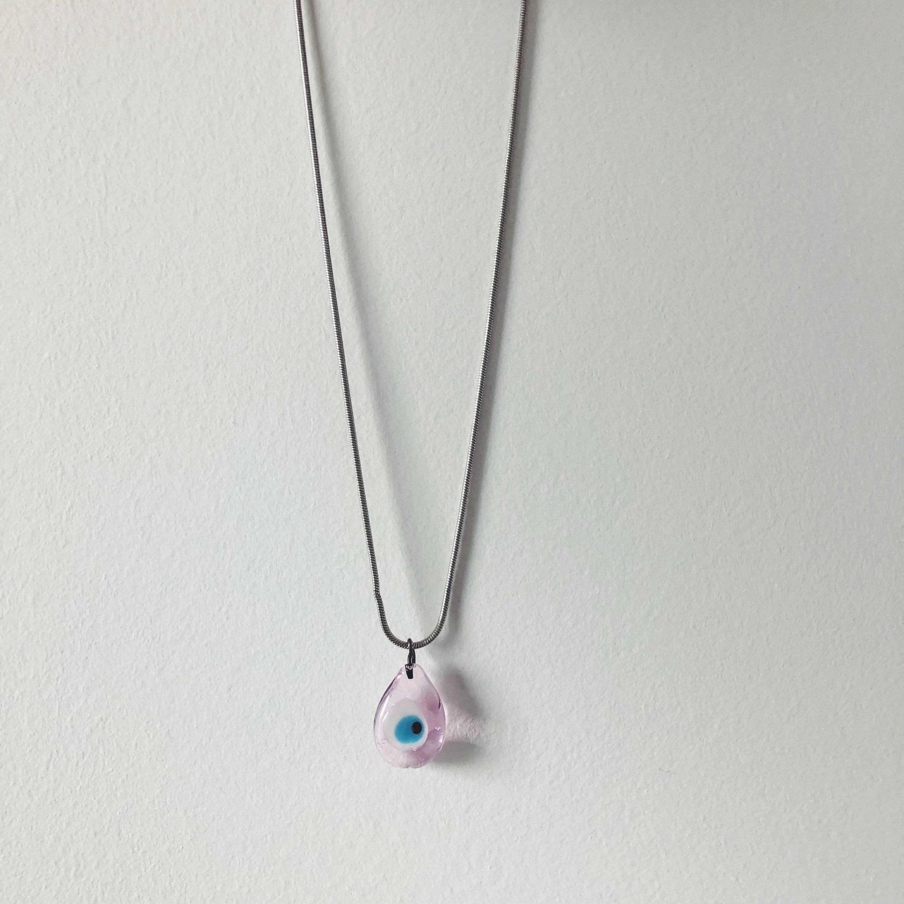 Pink Evil Eye Necklace | Glass Eye Charm | Silver Plated