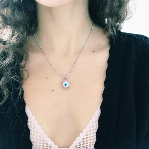 Pink Evil Eye Necklace | Glass Eye Charm | Silver Plated
