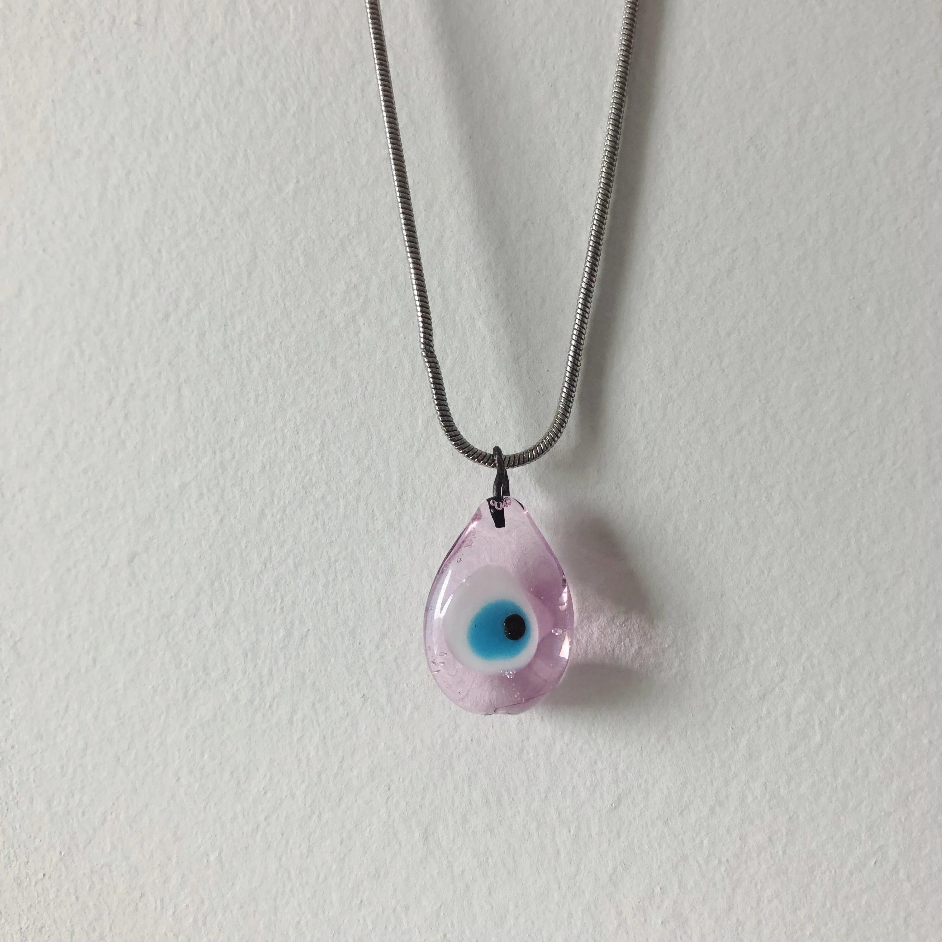 Pink Evil Eye Necklace | Glass Eye Charm | Silver Plated