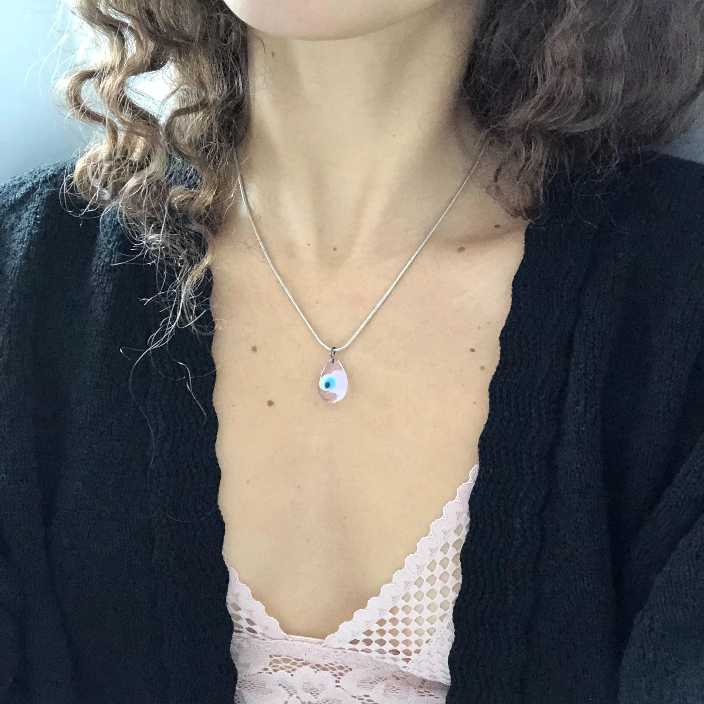 Pink Evil Eye Necklace | Glass Eye Charm | Silver Plated