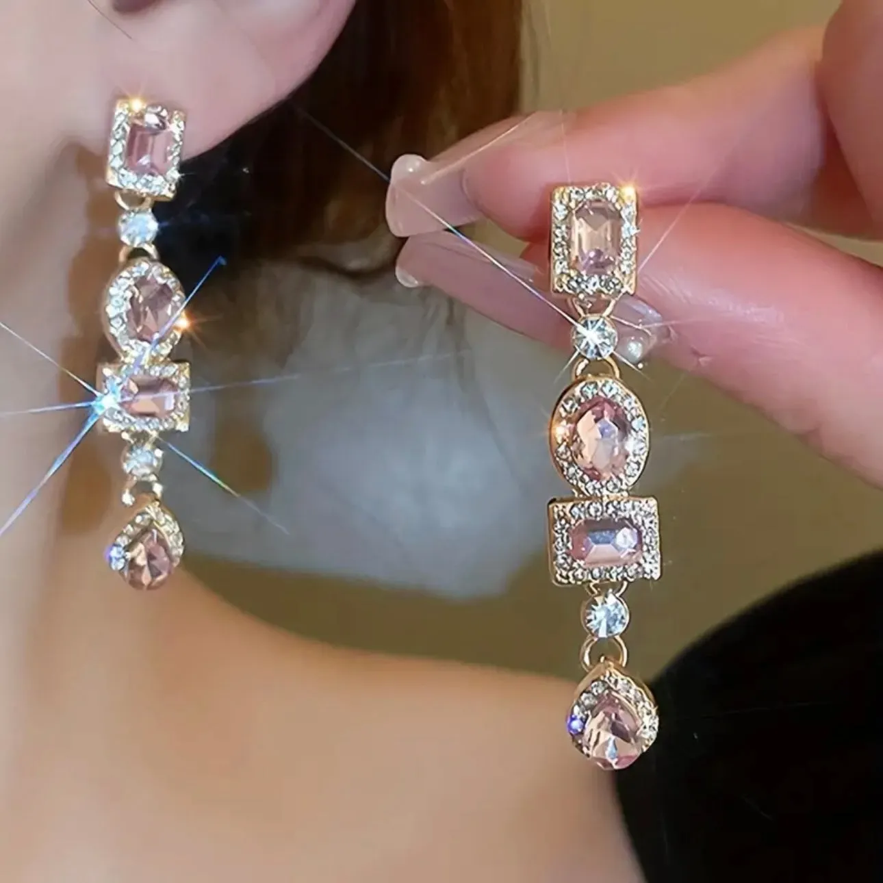 Pink Rhinestone Earrings