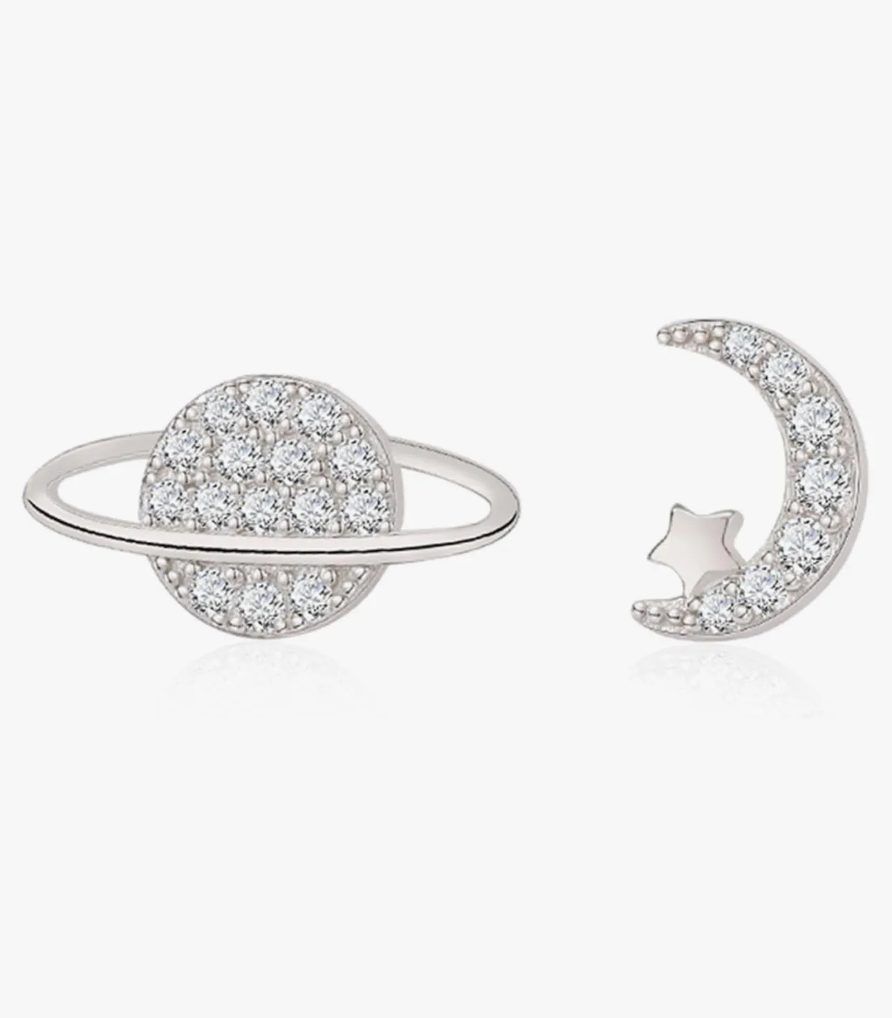 PLANET & MOON STUD EARRINGS -SILVER