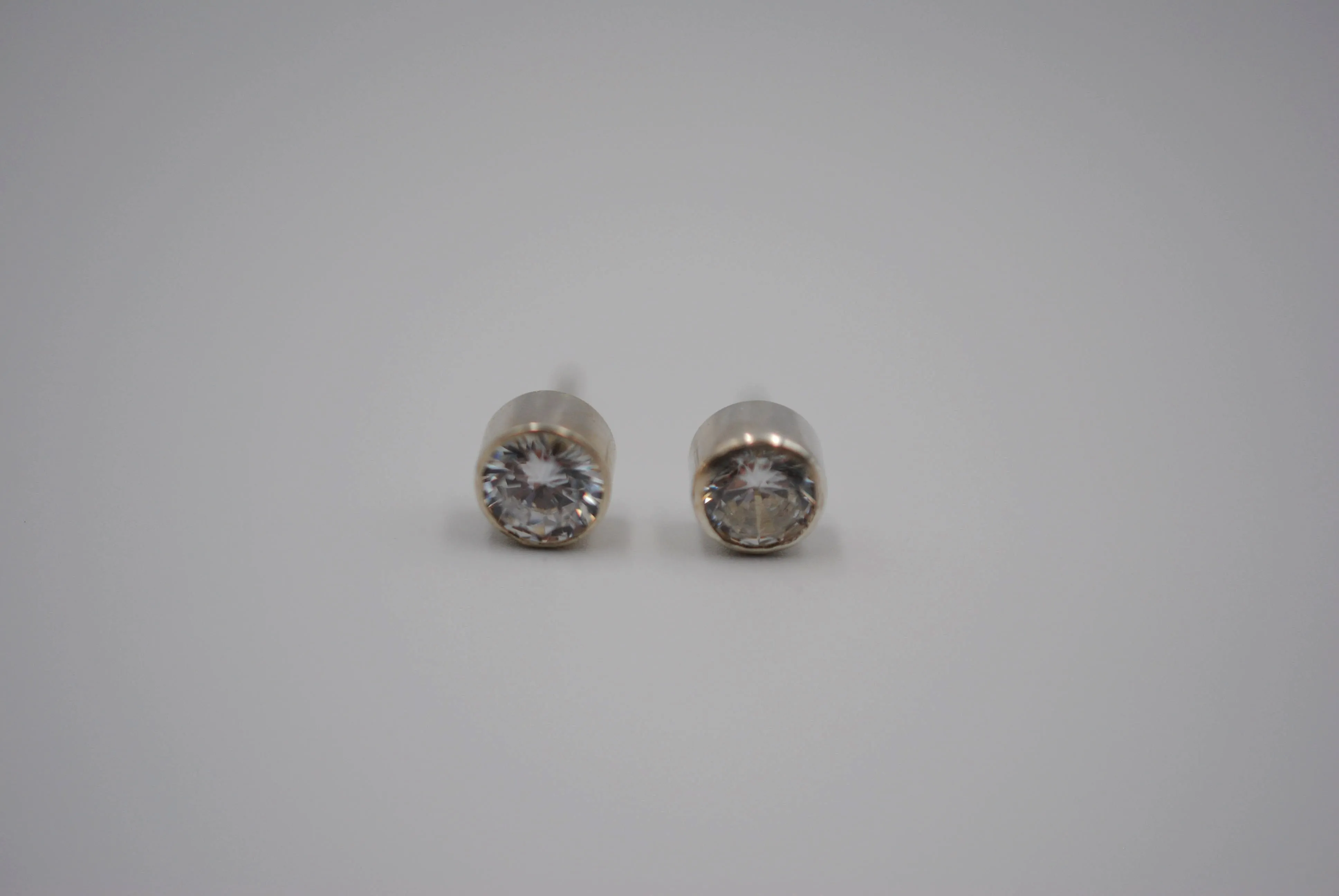 Post Earrings with Cubic Zirconia in Bezel Setting