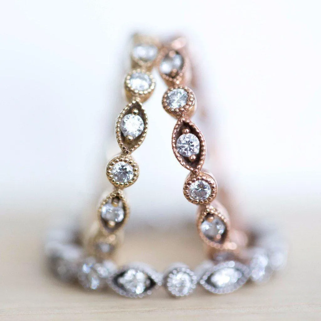 Prestine Trinity Full Eternity Hand Milgrain Beading Diamond Stackable Rings