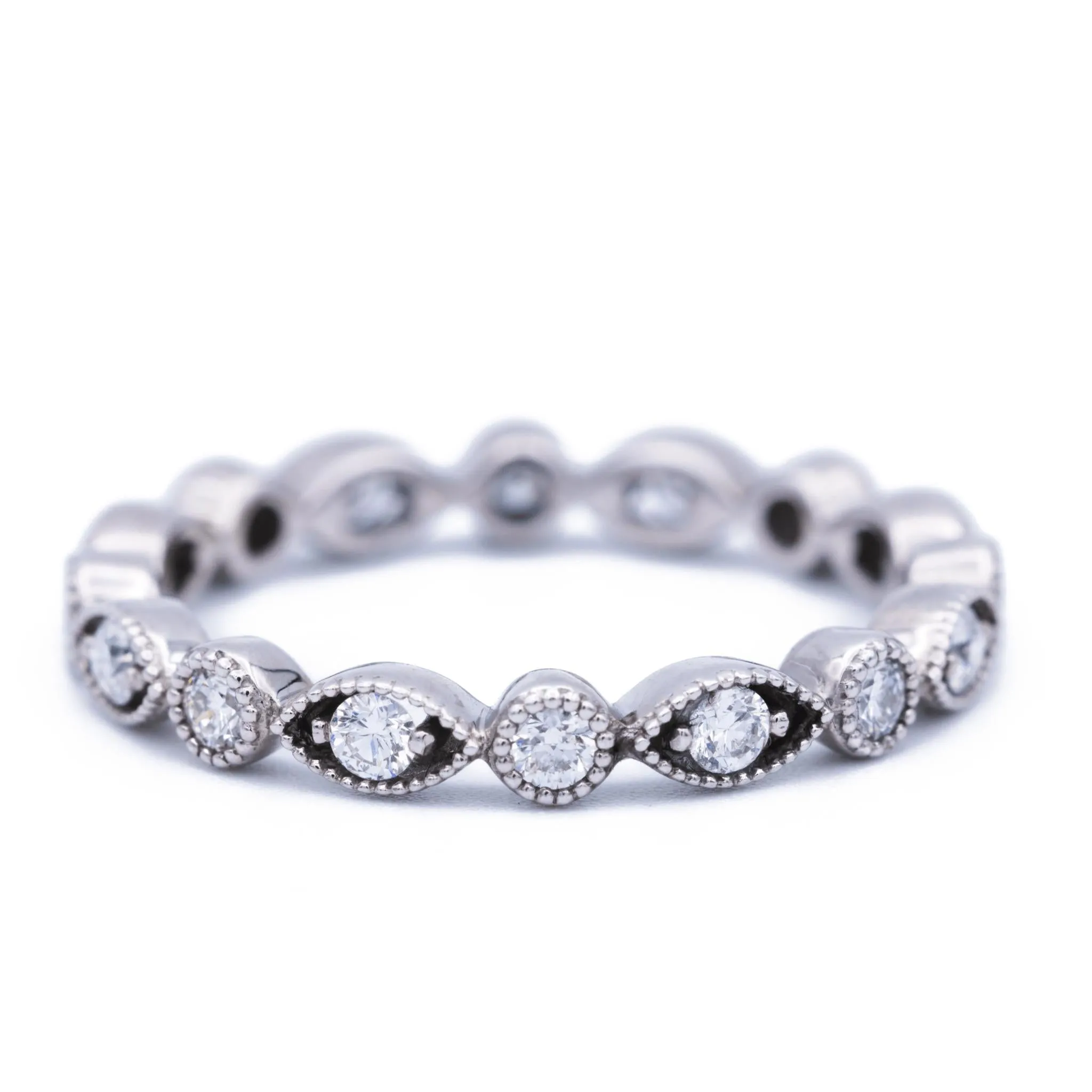 Prestine Trinity Full Eternity Hand Milgrain Beading Diamond Stackable Rings