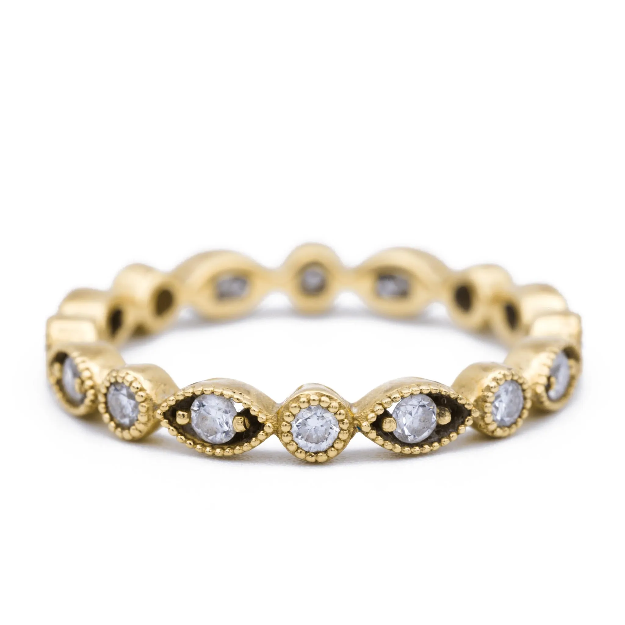 Prestine Trinity Full Eternity Hand Milgrain Beading Diamond Stackable Rings