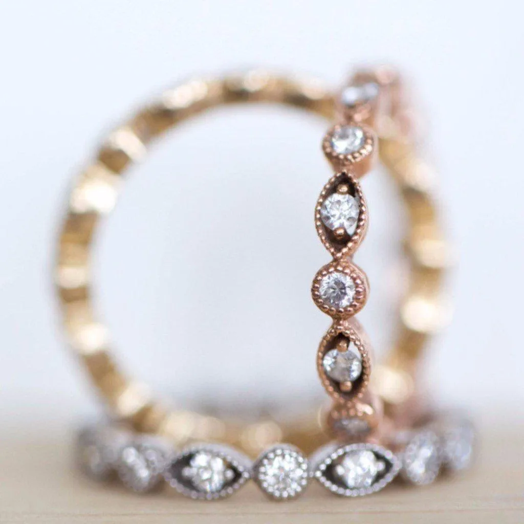 Prestine Trinity Full Eternity Hand Milgrain Beading Diamond Stackable Rings