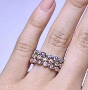 Prestine Trinity Full Eternity Hand Milgrain Beading Diamond Stackable Rings