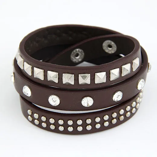 Punk Rock Multilayer PU Leather Bracelets & Bangles for Women Men Jewelry Fashion Wristband Charm Bracelet Pulseras