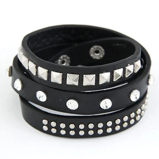 Punk Rock Multilayer PU Leather Bracelets & Bangles for Women Men Jewelry Fashion Wristband Charm Bracelet Pulseras