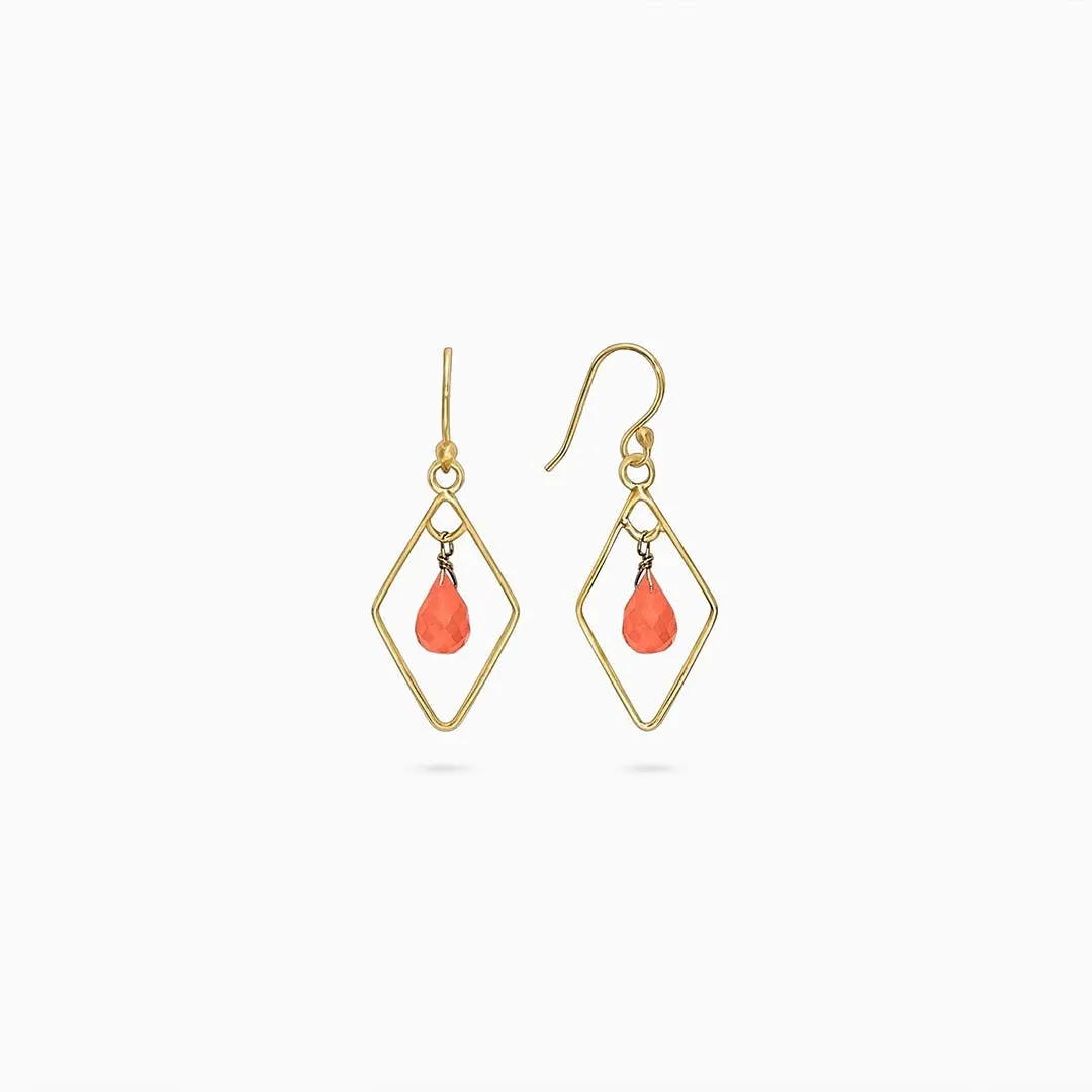 Pure Silver Earrings - Diamond Shaped Carnelian Drop