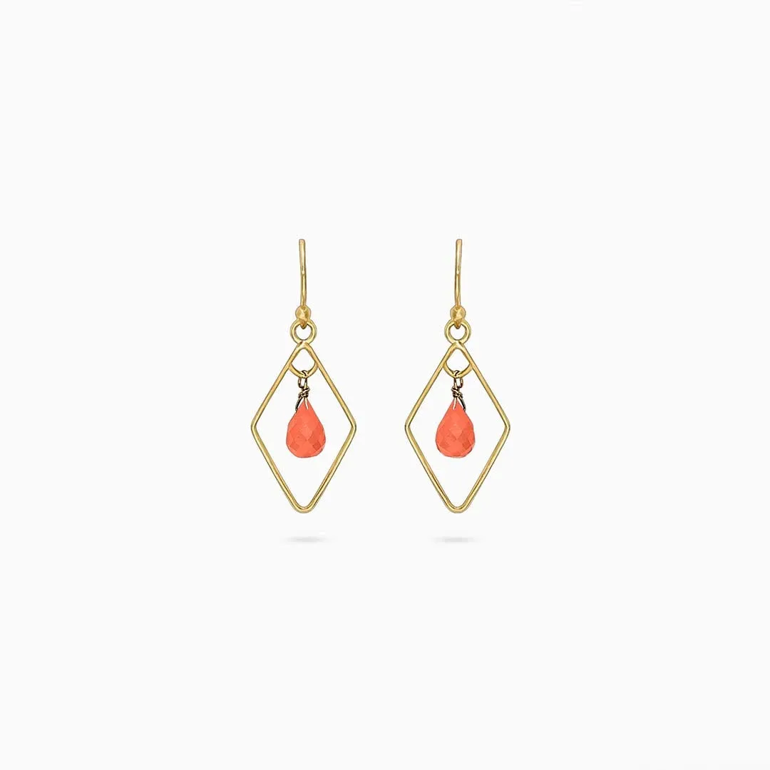 Pure Silver Earrings - Diamond Shaped Carnelian Drop